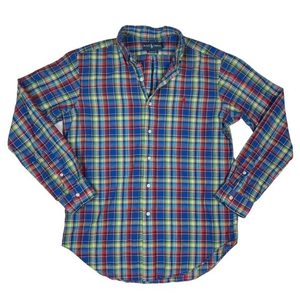 Ralph Lauren Classic Fit Linen Blend Plaid‎ Long Sleeve Shirt Size M